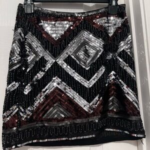 H&M Black, Silver, and Brown Sequin Mini Skirt